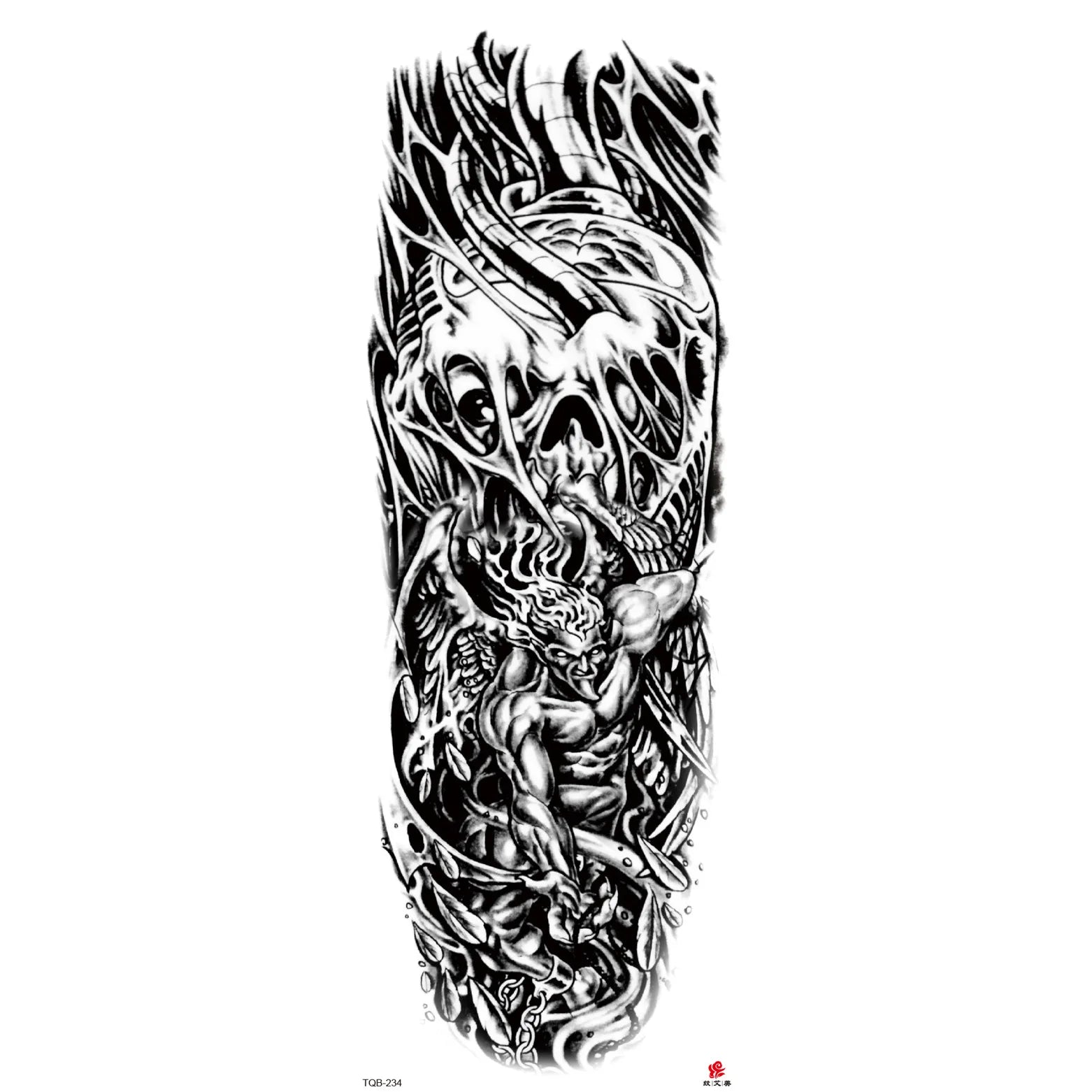 Qfdian Full Arm Tattoo Waterproof Temporary StickerCool Skull Fish Dragon Lion Clock Men Women Art Fake Sticker Glitter Style