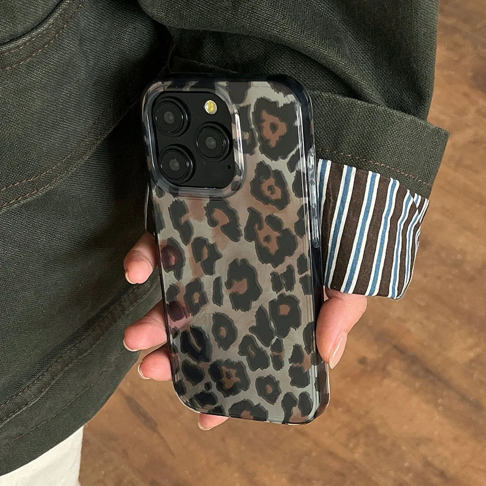 Qfdian Retro Leopard Print Smooth Pattern Mobile Phone Protective Case for iPhone 16 15 14 13 12 Pro Max Shockproof Protection Cover