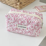 Qfdian Fashion Flower Quilted Makeup Storage Bag Portable Travel Organizer Cosmetic Toiletry Pouch Cute Make Up Handbag Floral Bags