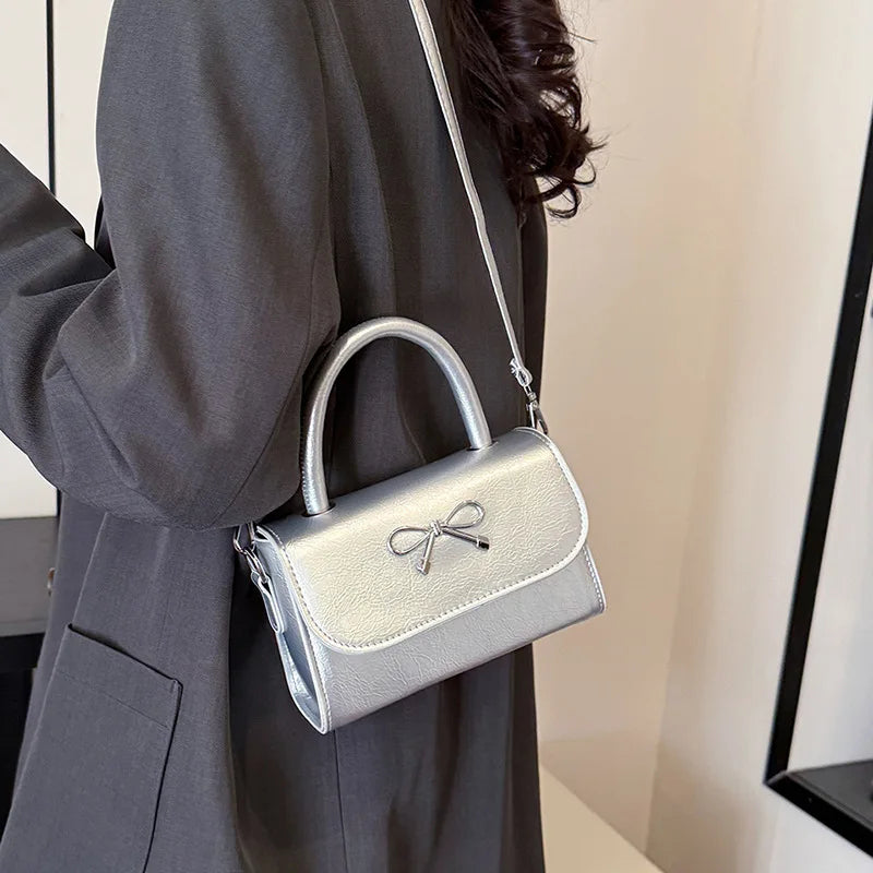 Qfdian Women Shoulder Bags New Bow Small Niche Simple High Quality Single Crossbody Bags Small Square Handbags and Purse