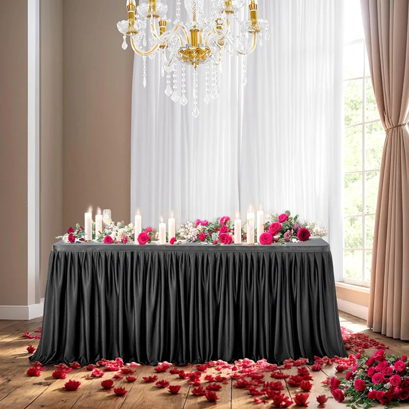 Qfdian White Table Skirts Rectangle Polyester Ruffle Tablecloth for Wedding Birthday Party Baby Bridal Shower Banquet Table Decorations