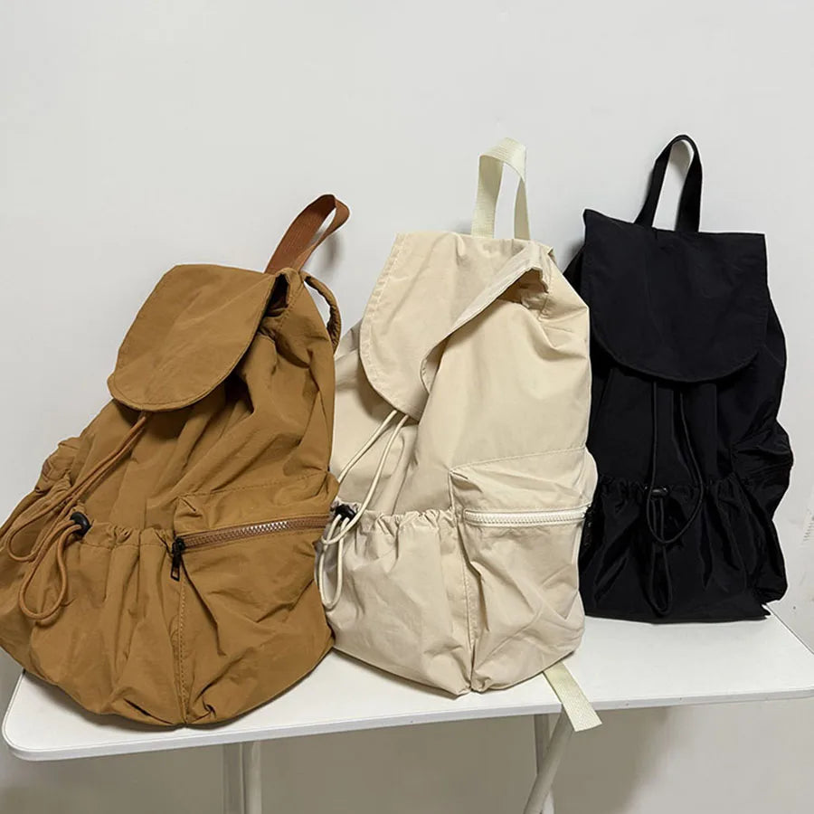 Qfdian Casual Backpack Women Large Capacity Fashion Junior High School Student Pleat Schoolbag Cloth Bag Korean Travel Backpack