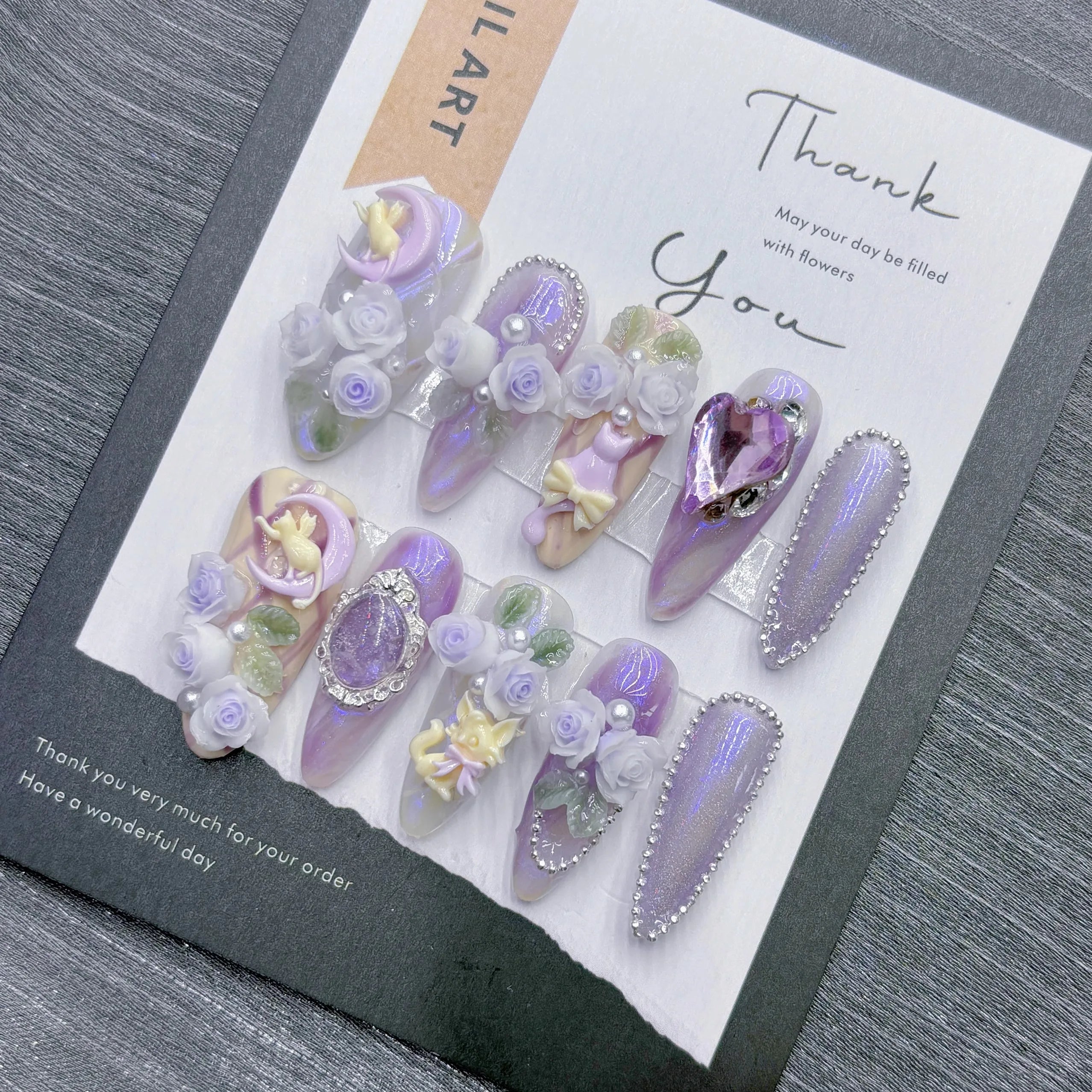 Qfdian 10Pcs High Quality Handmade Press on Nails High Cost Performance Hazy And Dreamy Nail Stickers Taro Purple Romance