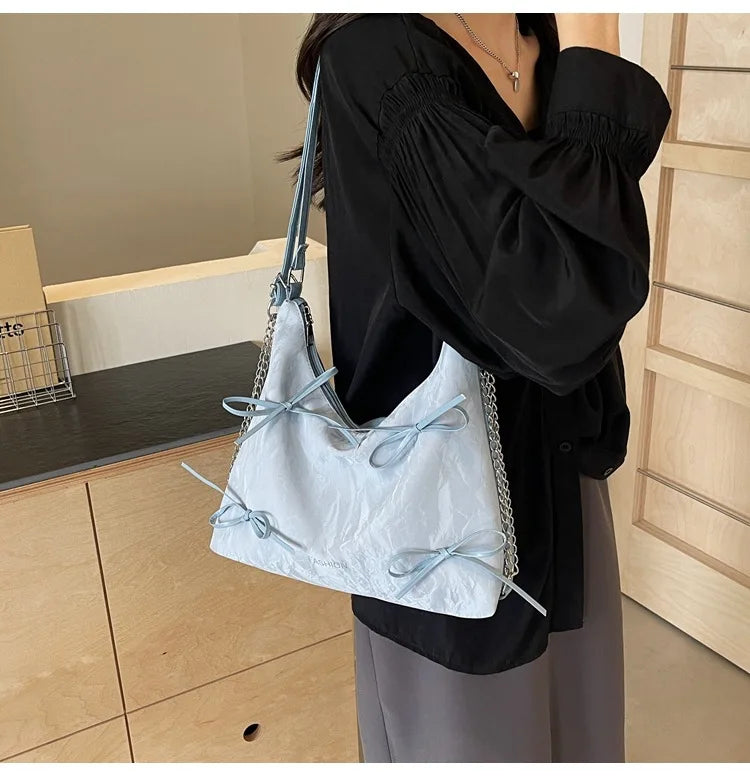 Qfdian Fashion Korean version bow single shoulder bag, female niche design, versatile casual bag, tote bag