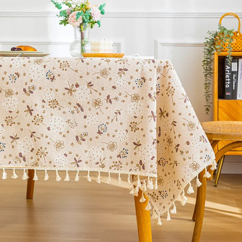 Qfdian Green Printed Pines Birds Tablecloths Rectangle Cotton Linen Table Cloth Table Cover for Kitchen Dining Tables Picnic Decoration