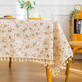 Qfdian Green Printed Pines Birds Tablecloths Rectangle Cotton Linen Table Cloth Table Cover for Kitchen Dining Tables Picnic Decoration