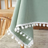 Qfdian Solid Round Tablecloths with Pom Poms Cotton Tablecloth Table Covers for Kitchen Dining Restaurant Wedding Party Home Decoration