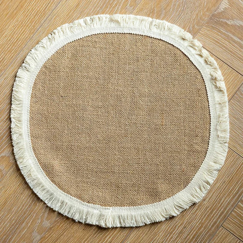 Qfdian Round Burlap Placemats Set of 4 Jute Rustic Place Mats for Dining Party Tables Heat Resistant Natural Farmhouse Table Mats Decor