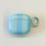 Qfdian Cute Blue Stripe Imd Silicone Earphone Case With Keychain For Apple AirPods 1 2 3 4 Pro 2 Bluetooth Headphone Protection Cover