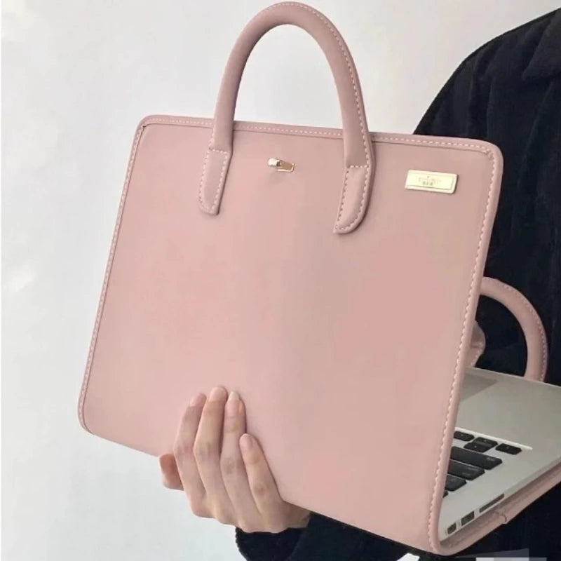 Qfdian Pink Girls Casual All Match Simple Top-Handle Bags Korean Solid Trendy Chic Laptop Bag Sweet Y2k Fashion Travel Women's Handbags
