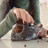 Qfdian Glitter Butterfly Gradient Stand Case for iPhone 15 16 14 12 13 Pro Max 14Pro Bracket Transparent Plating Soft Silicone Cover