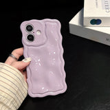 Qfdian Solid Color Gloss 3D Wave Texture Phone Case for iPhone 16 15 14 13 16 Pro Max Soft Silicone Shockproof Protection Coque Cover