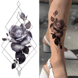 Qfdian Black Sexy Flower Waterproof Temporary Tattoos Sticker Rose Snake Lion Women Body Arm Painting Realistic Fake Tattoo