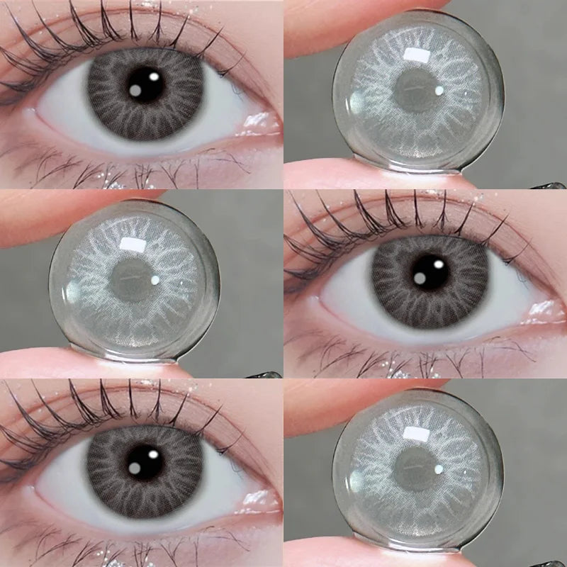 Qfdian 1pair Gray Color Contact Lenses Softlens for Eyes Lenses Cosmetic Eyecontacts Yearly Use