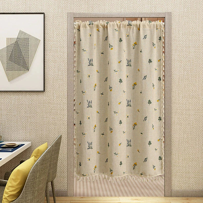Qfdian 1 Panel Floral Embroidered Curtains Linen Textured for Kitchen Living Room Bedrooms Bathroom Farmhouse Pattern Rod Pocket Drapes