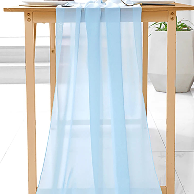 Qfdian Sage Green Chiffon Table Runner Wedding Decoration Baby Shower Birthday Parties Christmas Halloween Thanksgiving Events Supplies