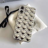 Qfdian Simple Stylish Silver Love Heart Phone Case For iPhone 11 12 13 14 15 16 Pro Max Glossy TPU Protective Back Cover