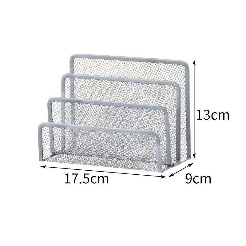 Qfdian 1 Pcs Black Desktop Office Storage Grid Metal Three-layer Business Card File Office Supplies Storage Rack