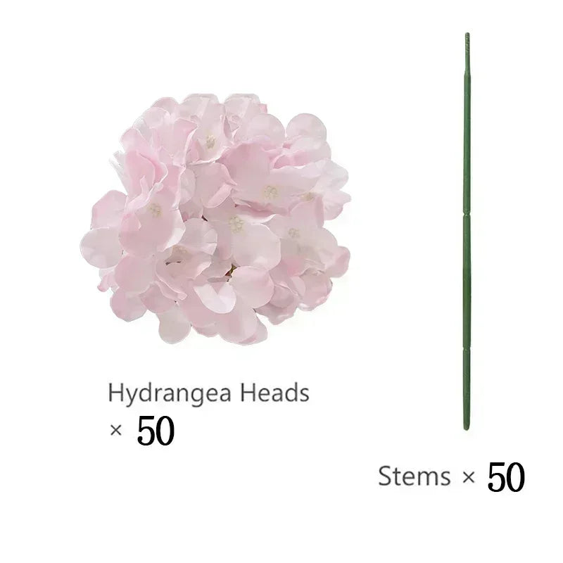 Qfdian 50 PCS Artificial Hydrangea Flowers Silk Hydrangea Heads for Wedding