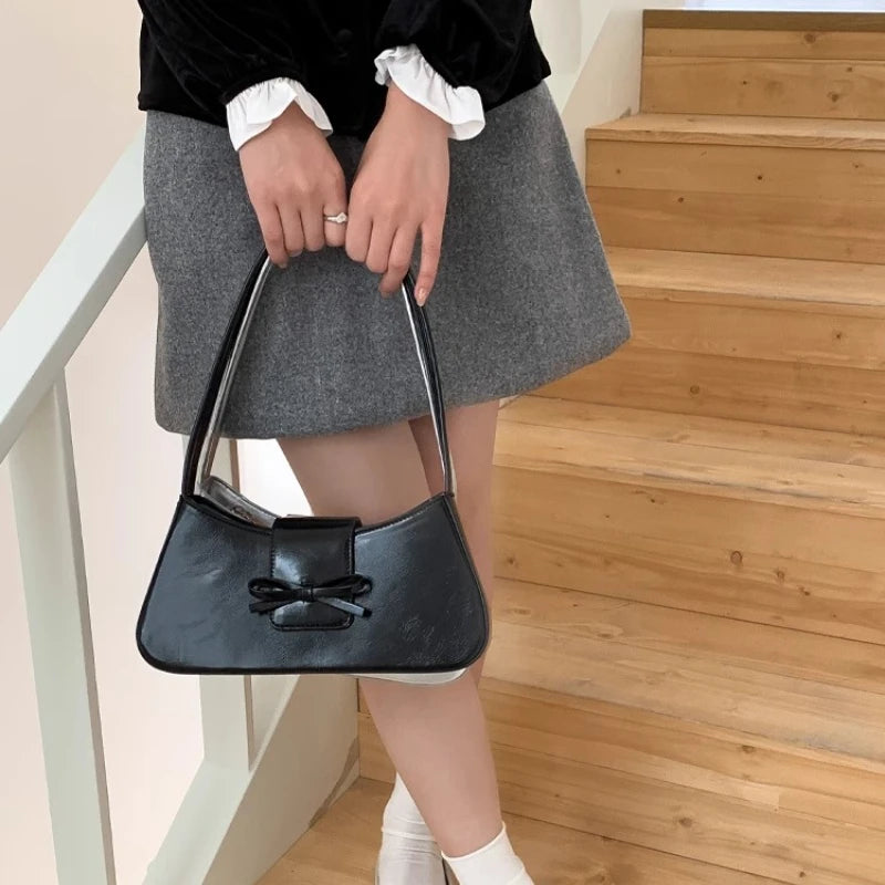 Qfdian Luxury Design All Match Y2k Aesthetic Bow Underarm Bag Women Fairy Elegant Shoulder Bags Office Lady Fashion Purses and Handbags