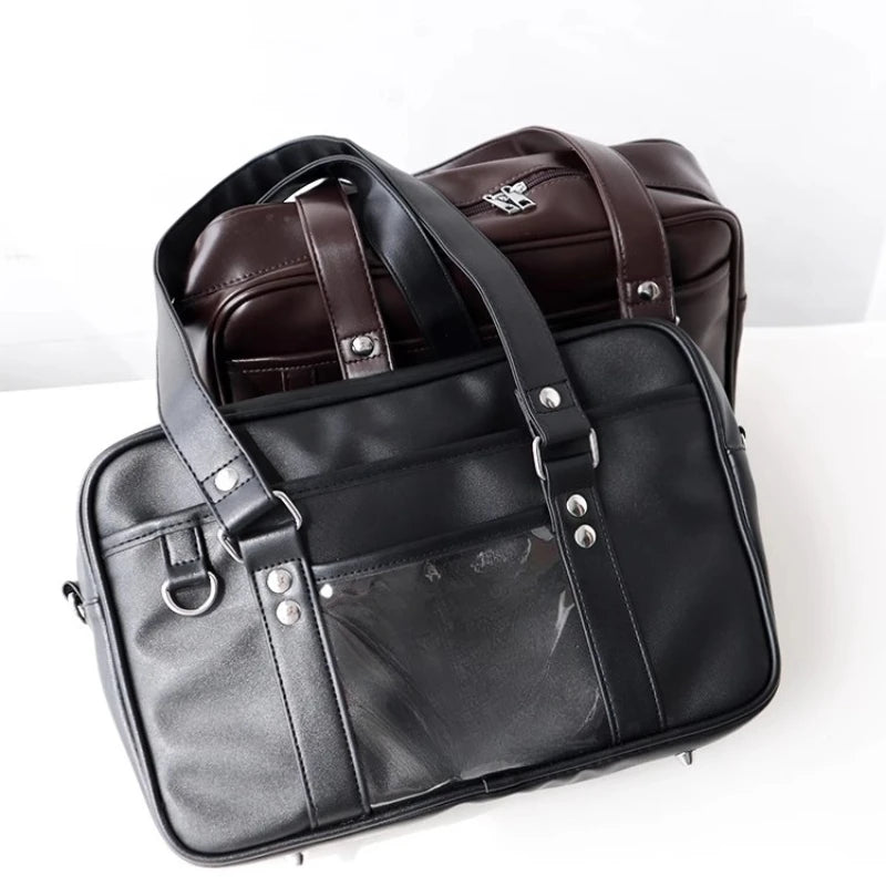 Qfdian Y2k Aesthetic Jk Casual Ita Bags Preppy Vintage All Match Pu Women's Handbags Japanese Preppy Transparent Shoulder Underarm Bag