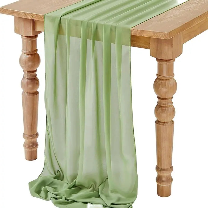 Qfdian Sage Green Chiffon Table Runner Wedding Decoration Baby Shower Birthday Parties Christmas Halloween Thanksgiving Events Supplies