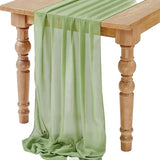 Qfdian Sage Green Chiffon Table Runner Wedding Decoration Baby Shower Birthday Parties Christmas Halloween Thanksgiving Events Supplies