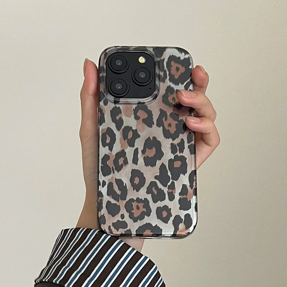 Qfdian Retro Leopard Print Smooth Pattern Mobile Phone Protective Case for iPhone 16 15 14 13 12 Pro Max Shockproof Protection Cover
