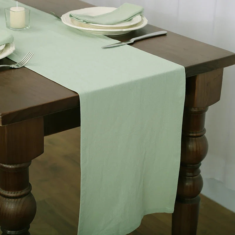 Qfdian 100% Cotton Ruffle White Table Runners for Rustic Wedding Decoration Baby Shower Birthday Party Living Room Kitchen Dinner Decor