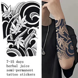 Qfdian Japanese Traditional Half Arm Herbal Juice Temporary Tattoo Stickers Sakura Leaf Lasting Art Fake Tattoo Men Women Faux Tatouage