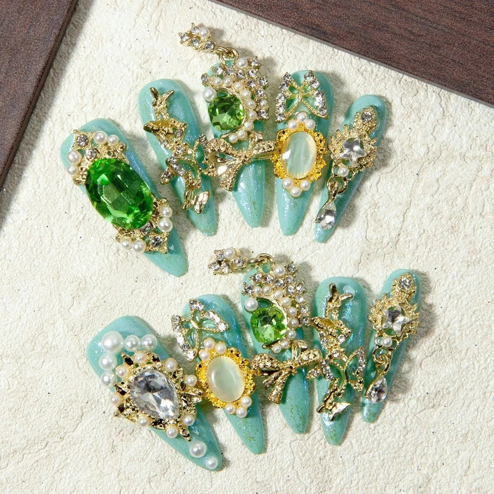 Qfdian 10Pcs High Quality Handmade Press on Nails Luxury Full Diamond Wedding Nail Boutique Nail Art Detachable Factory