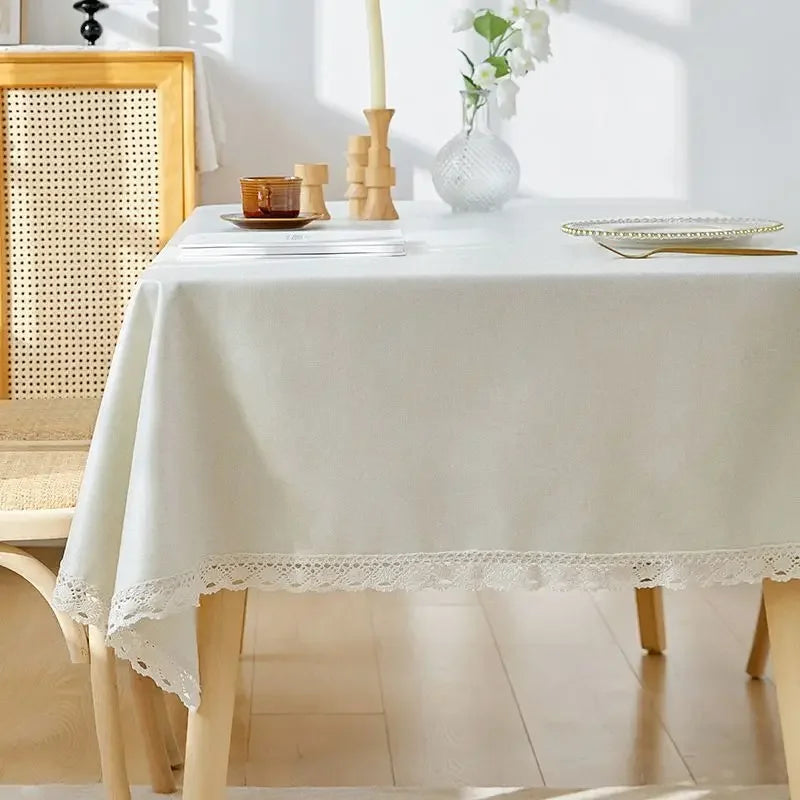 Qfdian Classic White Lace Tablecloths Rectangle Dust-Proof Table Covers for Living Room Kitchen Dinner Picnic Tabletop Home Decorations