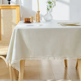 Qfdian Classic White Lace Tablecloths Rectangle Dust-Proof Table Covers for Living Room Kitchen Dinner Picnic Tabletop Home Decorations
