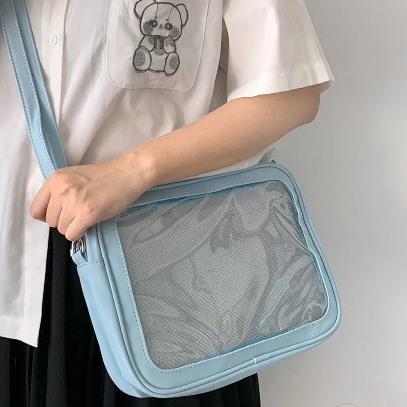 Qfdian Japanese Preppy All Match Shoulder Bag Girls Transparent Patchwork Handbags Women Y2k Aesthetic Simple Cute Crossbody Ita Bags