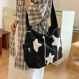 Qfdian Large Capacity Corduroy Bag, Women's Single Shoulder Casual Five Pointed Star Crossbody Bag, Versatile Tote Bag