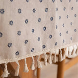Qfdian Retro Small Flowers Rectangle Tablecloths Tassel Polyester Cotton Printed Table Covers for Living Room Kitchen Dining Decoration