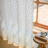 Qfdian Korean Daisy Curtain Road Pocket Shade Bohemian Tassel Curtain for Kitchen Bedroom Living Room Kids Semi Blackout Window Curtain