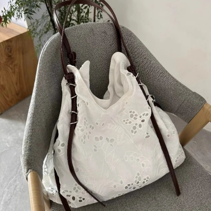 Qfdian Fashion Sweet Lace Embroidery Shoulder Bags Office Lady Fairy All Match Underarm Bag High-capacity Casual Women Handbags Korean