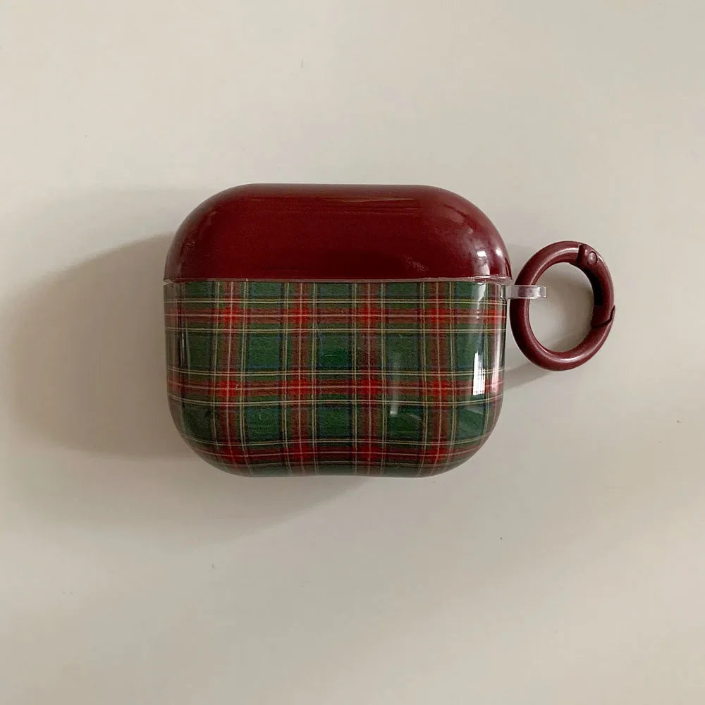 Qfdian Retro Style Grid Pattern Gloss Soft Cover Case for AirPods 4/3/2/1 Pro 2 Wireless Bluetooth Earphone Shell Good Lucky Pendant