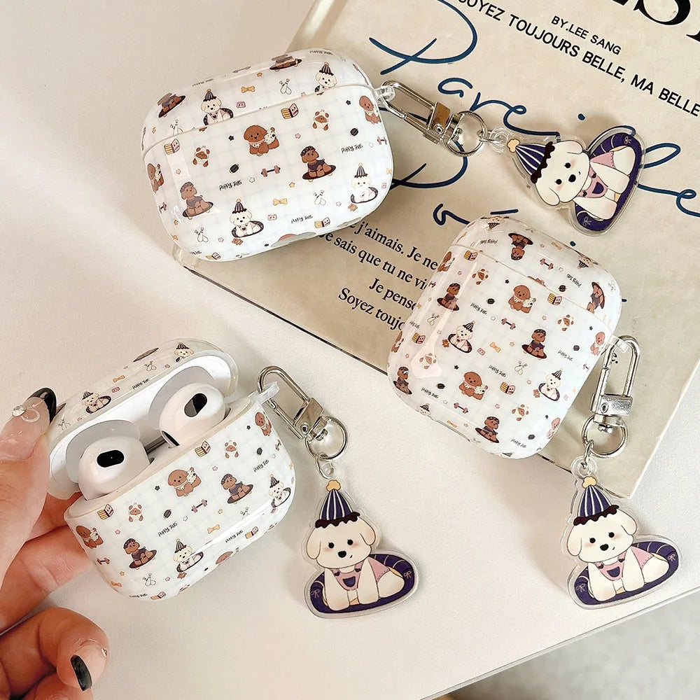 Qfdian Korea Ins Lovely Sit Dog Silicone Soft Case for AirPods 1/2/3/4 Pro 2 Wireless Bluetooth Earphone Charging Box Protection Coque
