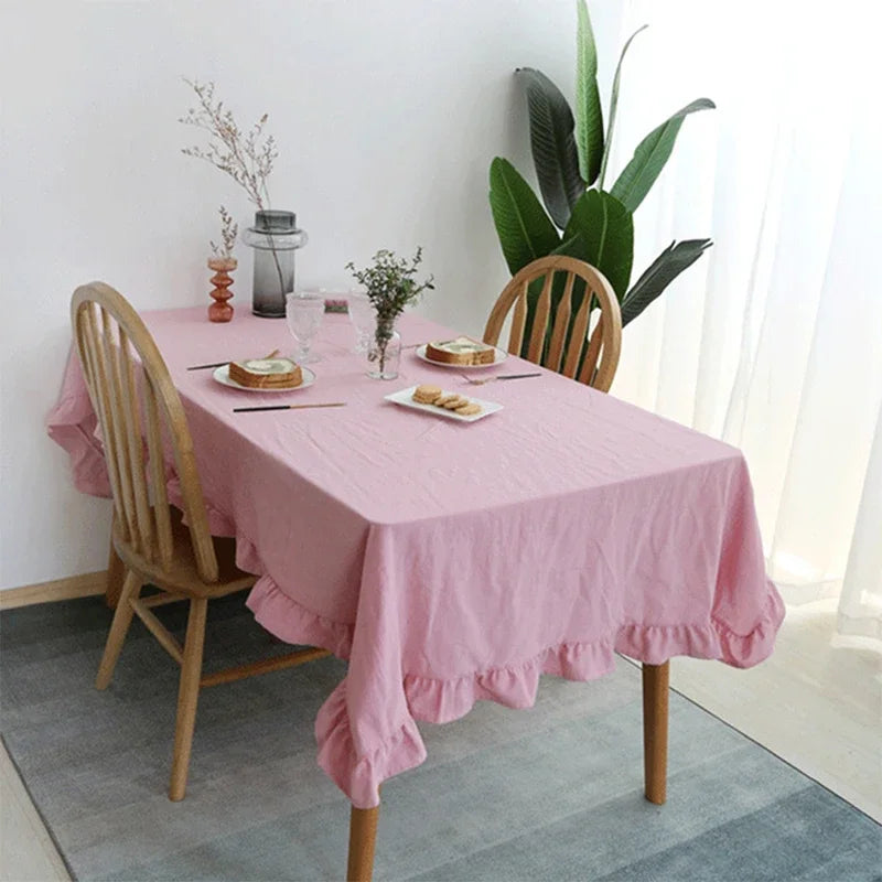 Qfdian Rustic Tablecloth Classic French Printed Ruffles Cotton Table Cloth Rectangle for Kitchen Dining Livingroom Christmas Decoration