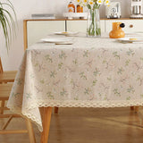 Qfdian Beige Daisy Lace Tassels Cotton Tablecloth Rectangle Table Cover for Tea Table Decorations Kitchen Living Room Wedding Party Use