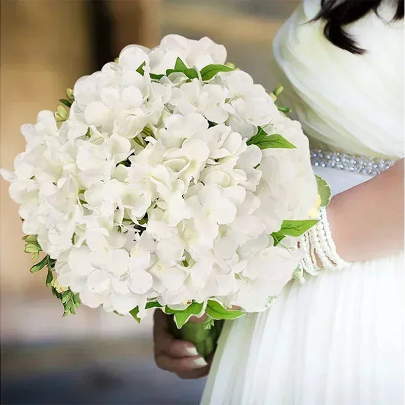 Qfdian 50 PCS Artificial Hydrangea Flowers Silk Hydrangea Heads for Wedding