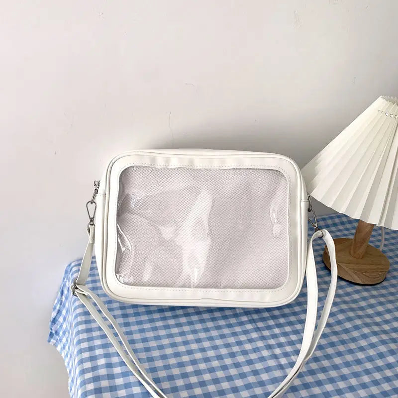 Qfdian Japanese Preppy All Match Shoulder Bag Girls Transparent Patchwork Handbags Women Y2k Aesthetic Simple Cute Crossbody Ita Bags