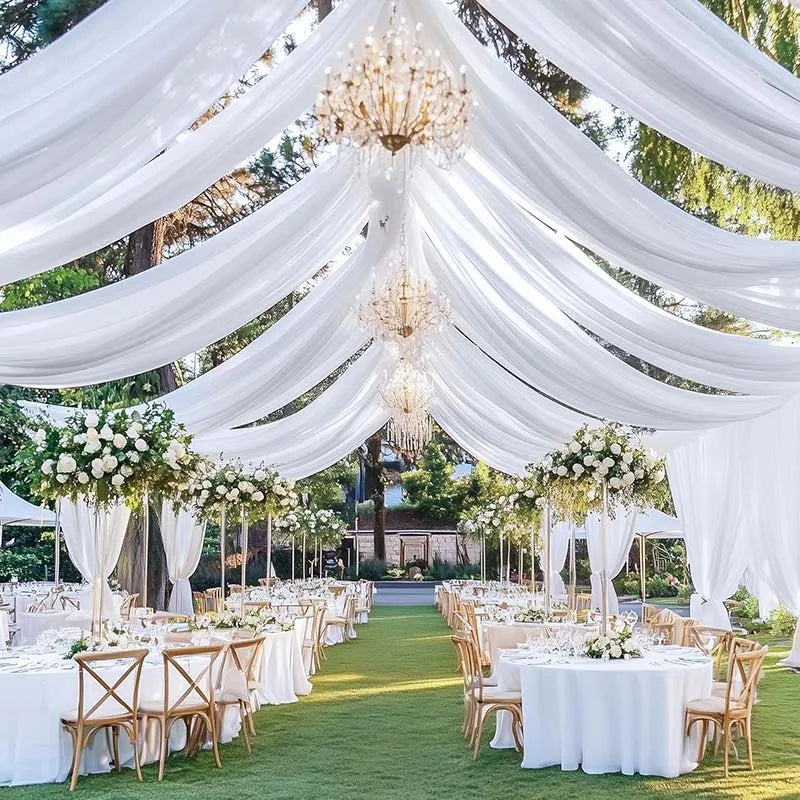 Qfdian Wedding Drapes Ceiling Decoration Chiffon Sheer Curtain for Weddings Reception Birthday Party Arch Drapery Tent Bedroom Backdrop