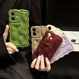 Qfdian Solid Color Gloss 3D Wave Texture Phone Case for iPhone 16 15 14 13 16 Pro Max Soft Silicone Shockproof Protection Coque Cover
