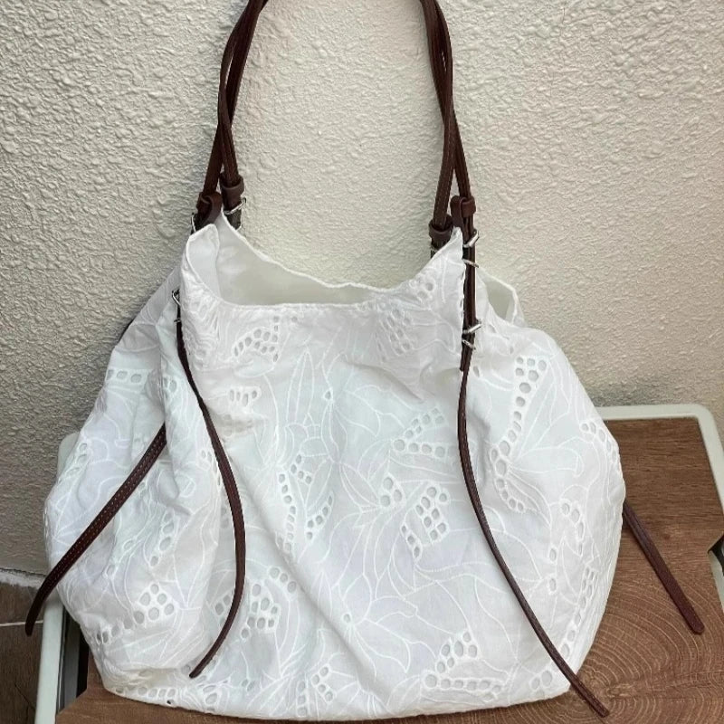 Qfdian Fashion Sweet Lace Embroidery Shoulder Bags Office Lady Fairy All Match Underarm Bag High-capacity Casual Women Handbags Korean