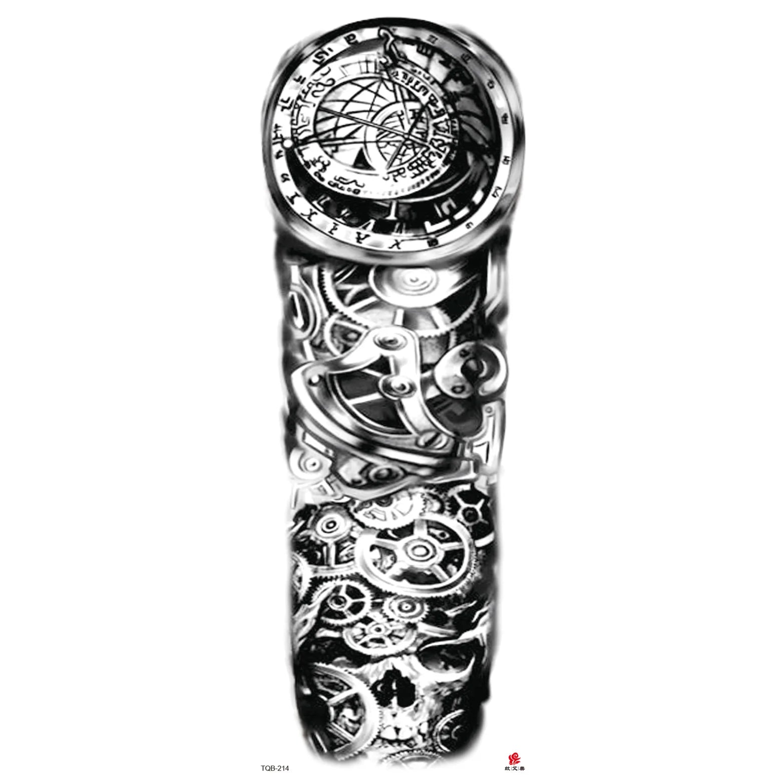 Qfdian Full Arm Tattoo Waterproof Temporary StickerCool Skull Fish Dragon Lion Clock Men Women Art Fake Sticker Glitter Style