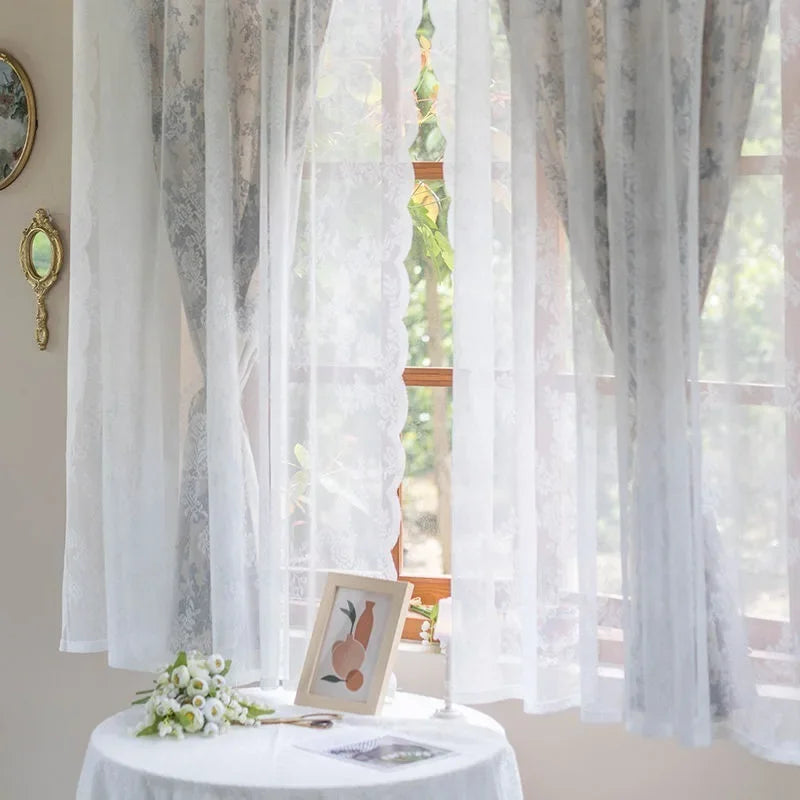 Qfdian 1 Panel Kids Blackout Curtain for Bathroom Bedroom Living Room Classroom Sheer Overlay Double Layer Rod Pocket Drapery with Lace