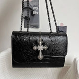 Qfdian Y2k Aesthetic Punk Gothic Cross Shoulder Bag Women Vintage Fashion Casual Handbags All Match Trendy Office Lady Crossbody Bags